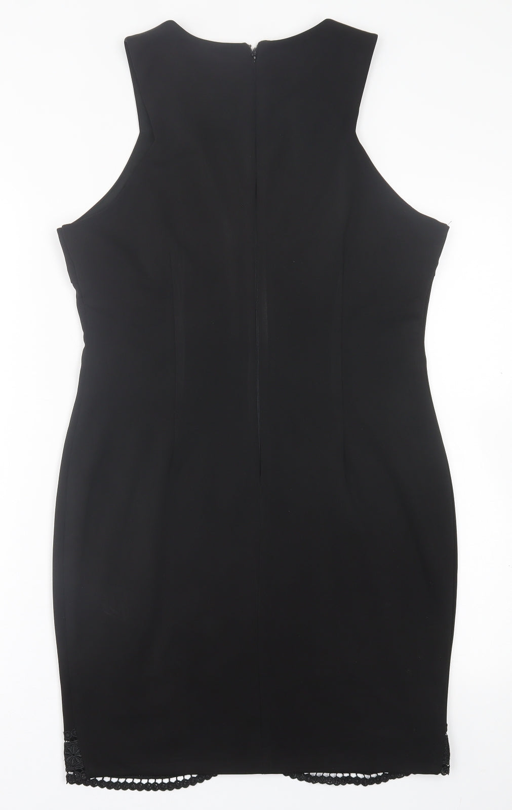 AX Paris Womens Black  Polyester Pencil Dress  Size 14  Crew Neck Zip