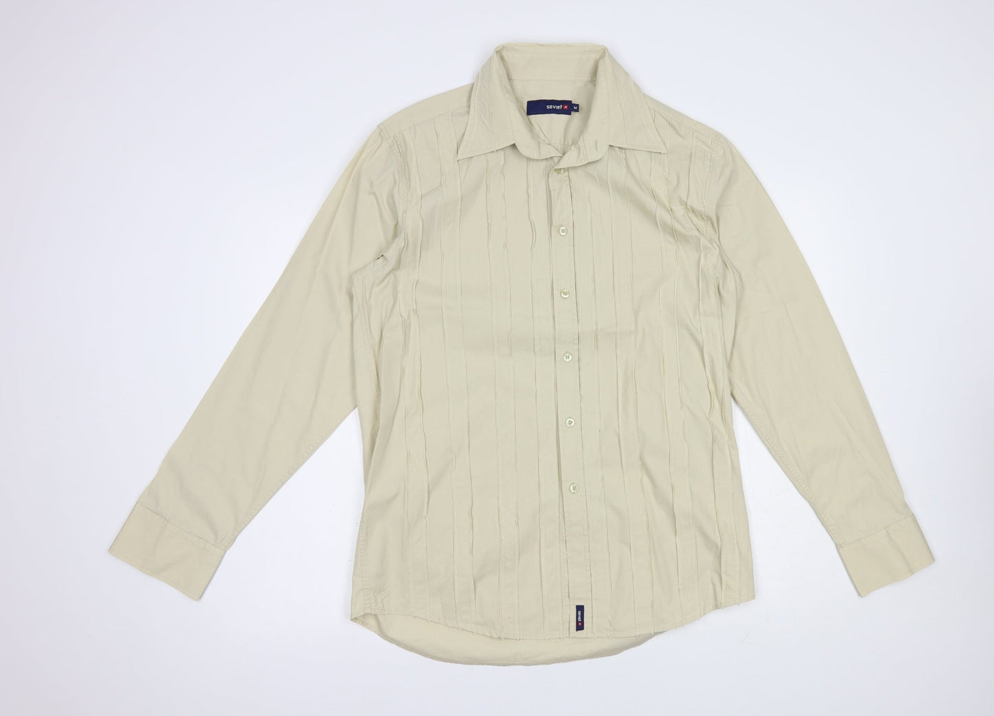 Soviet Mens Beige  Cotton  Button-Up Size M Collared Button