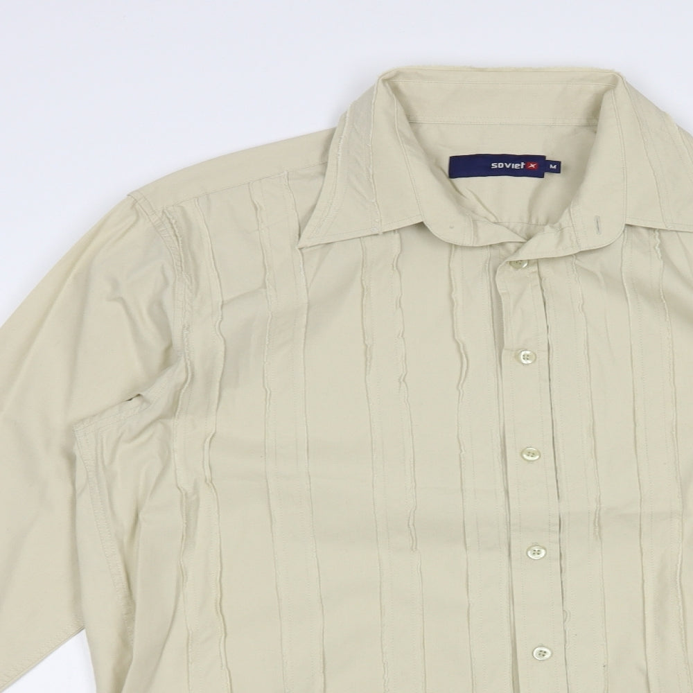 Soviet Mens Beige  Cotton  Button-Up Size M Collared Button