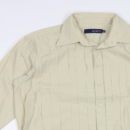 Soviet Mens Beige  Cotton  Button-Up Size M Collared Button
