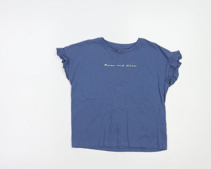 Very Girls Blue  Cotton Pullover T-Shirt Size 9 Years Crew Neck Pullover - Peace And Love
