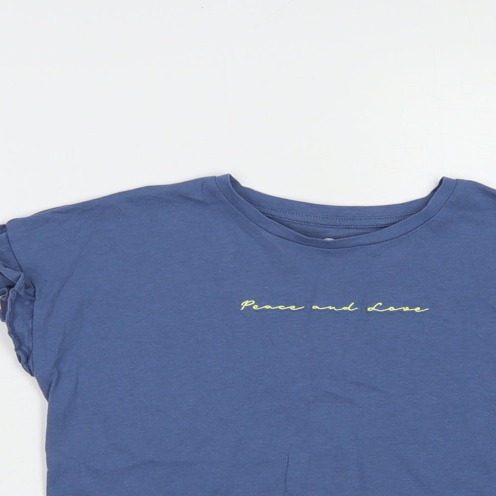 Very Girls Blue  Cotton Pullover T-Shirt Size 9 Years Crew Neck Pullover - Peace And Love