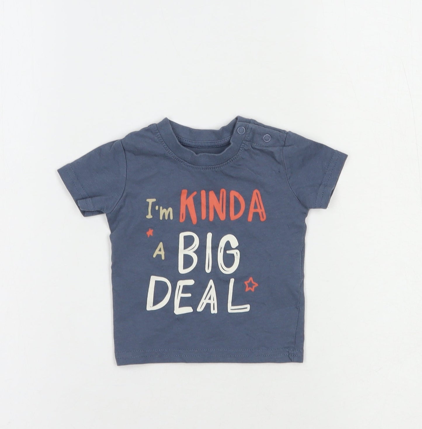 Primark Baby Blue  Cotton Basic T-Shirt Size 0-3 Months Crew Neck Snap - Big Deal