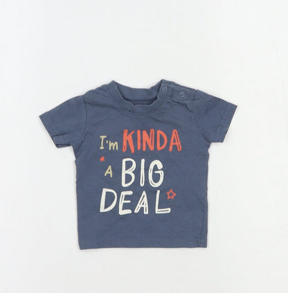 Primark Baby Blue  Cotton Basic T-Shirt Size 0-3 Months Crew Neck Snap - Big Deal