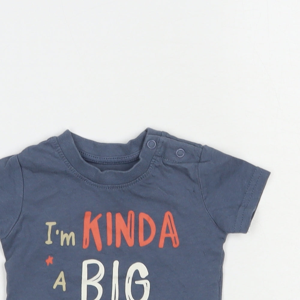Primark Baby Blue  Cotton Basic T-Shirt Size 0-3 Months Crew Neck Snap - Big Deal