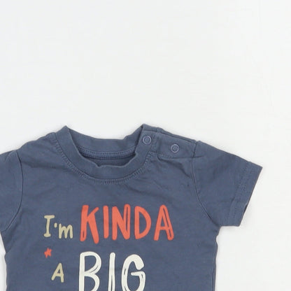 Primark Baby Blue  Cotton Basic T-Shirt Size 0-3 Months Crew Neck Snap - Big Deal