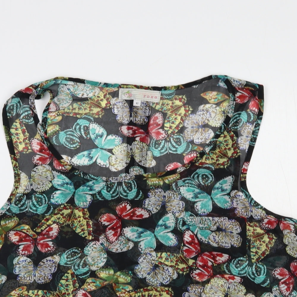 Womens UK Size 12 Cameo Rose Black Basic Blouse