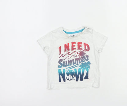 F&F Baby White  Cotton Basic T-Shirt Size 6-9 Months Crew Neck Button - Need Summer