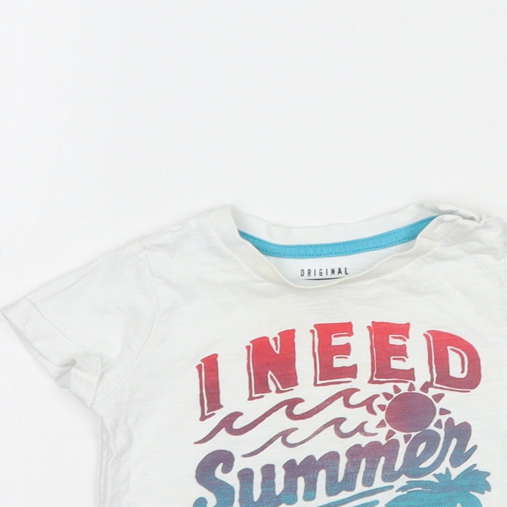 F&F Baby White  Cotton Basic T-Shirt Size 6-9 Months Crew Neck Button - Need Summer