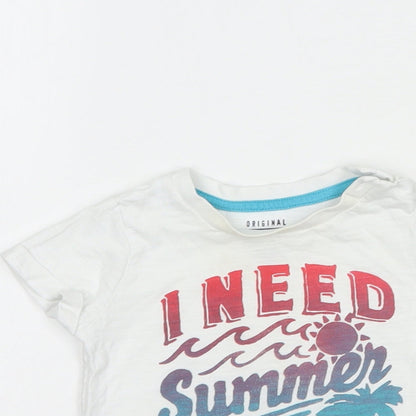 F&F Baby White  Cotton Basic T-Shirt Size 6-9 Months Crew Neck Button - Need Summer