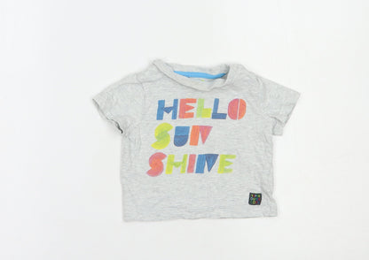 F&F Baby Grey  Cotton Basic T-Shirt Size 6-9 Months Crew Neck Snap - Hello