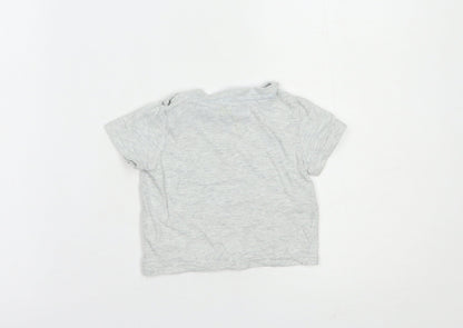 F&F Baby Grey  Cotton Basic T-Shirt Size 6-9 Months Crew Neck Snap - Hello
