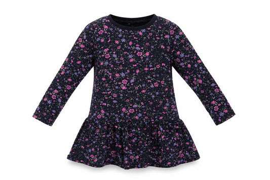 name it Girls Blue Floral Cotton T-Shirt Dress  Size 2-3 Years  Crew Neck Pullover