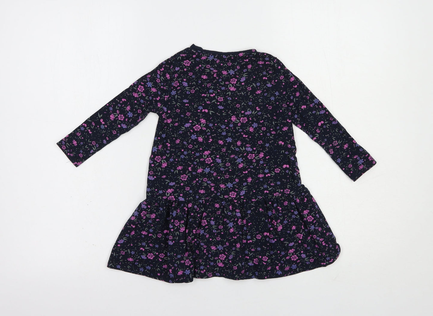 name it Girls Blue Floral Cotton T-Shirt Dress  Size 2-3 Years  Crew Neck Pullover