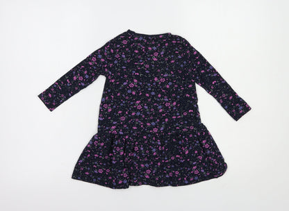 name it Girls Blue Floral Cotton T-Shirt Dress  Size 2-3 Years  Crew Neck Pullover