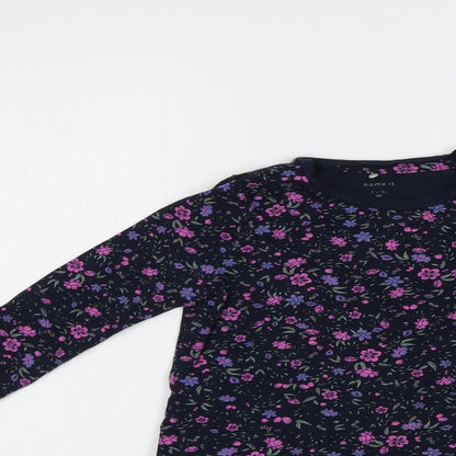 name it Girls Blue Floral Cotton T-Shirt Dress  Size 2-3 Years  Crew Neck Pullover