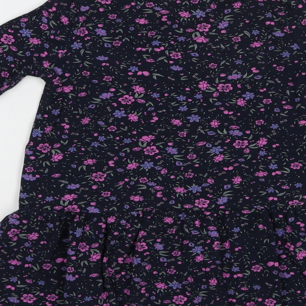 name it Girls Blue Floral Cotton T-Shirt Dress  Size 2-3 Years  Crew Neck Pullover