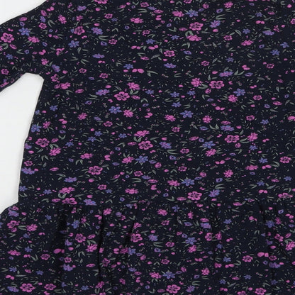 name it Girls Blue Floral Cotton T-Shirt Dress  Size 2-3 Years  Crew Neck Pullover