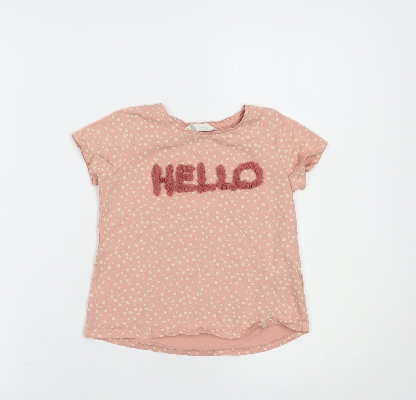 H&M Girls Pink Animal Print Cotton Pullover T-Shirt Size 5-6 Years Crew Neck Pullover - Hello