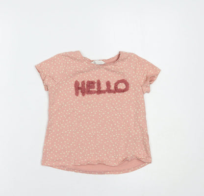 H&M Girls Pink Animal Print Cotton Pullover T-Shirt Size 5-6 Years Crew Neck Pullover - Hello