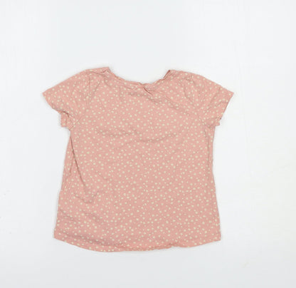 H&M Girls Pink Animal Print Cotton Pullover T-Shirt Size 5-6 Years Crew Neck Pullover - Hello