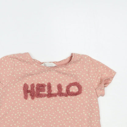 H&M Girls Pink Animal Print Cotton Pullover T-Shirt Size 5-6 Years Crew Neck Pullover - Hello