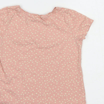 H&M Girls Pink Animal Print Cotton Pullover T-Shirt Size 5-6 Years Crew Neck Pullover - Hello