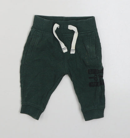 Mothercare Boys Green  Cotton Jogger Trousers Size 6-9 Months