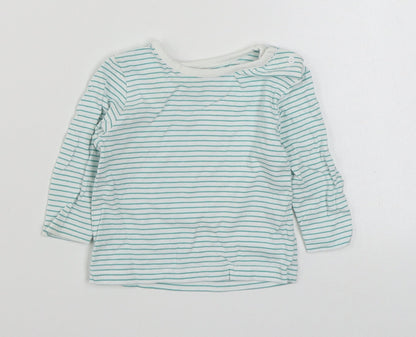 Dunnes Stores Baby Green Striped 100% Cotton Basic T-Shirt Size 0-3 Months Round Neck Pullover