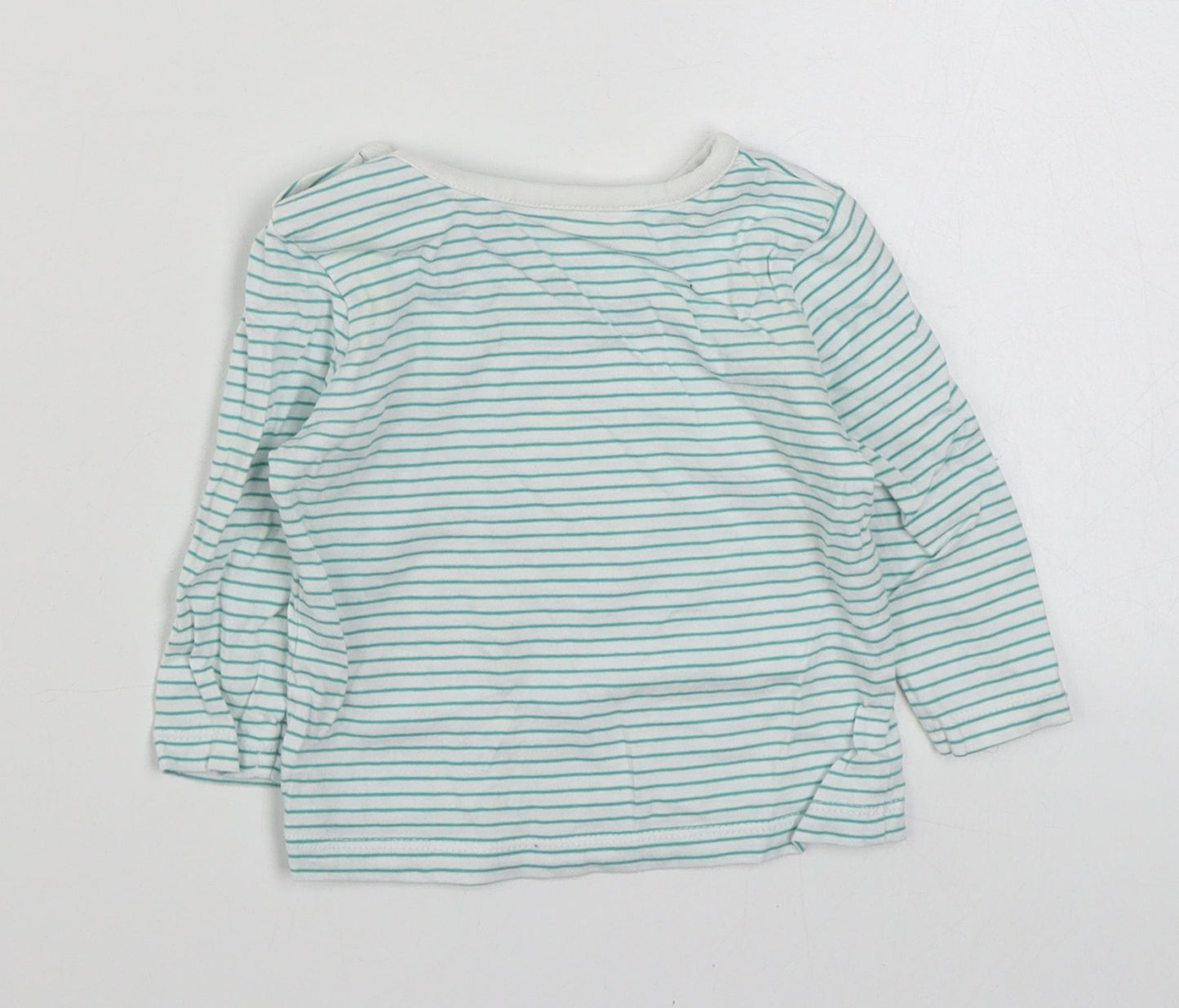 Dunnes Stores Baby Green Striped 100% Cotton Basic T-Shirt Size 0-3 Months Round Neck Pullover