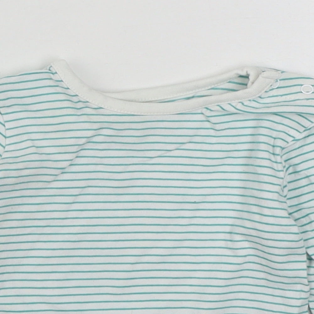 Dunnes Stores Baby Green Striped 100% Cotton Basic T-Shirt Size 0-3 Months Round Neck Pullover