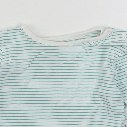 Dunnes Stores Baby Green Striped 100% Cotton Basic T-Shirt Size 0-3 Months Round Neck Pullover