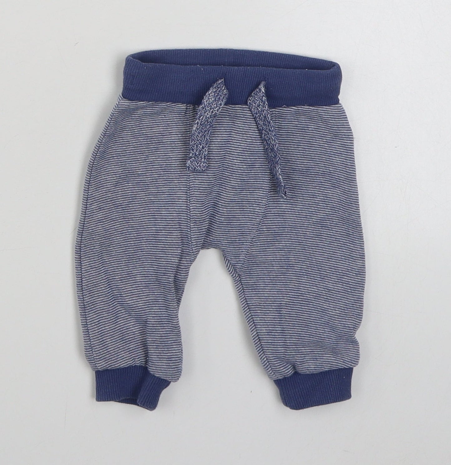 F&F Baby Blue Striped Cotton Jogger Trousers Size 0-3 Months