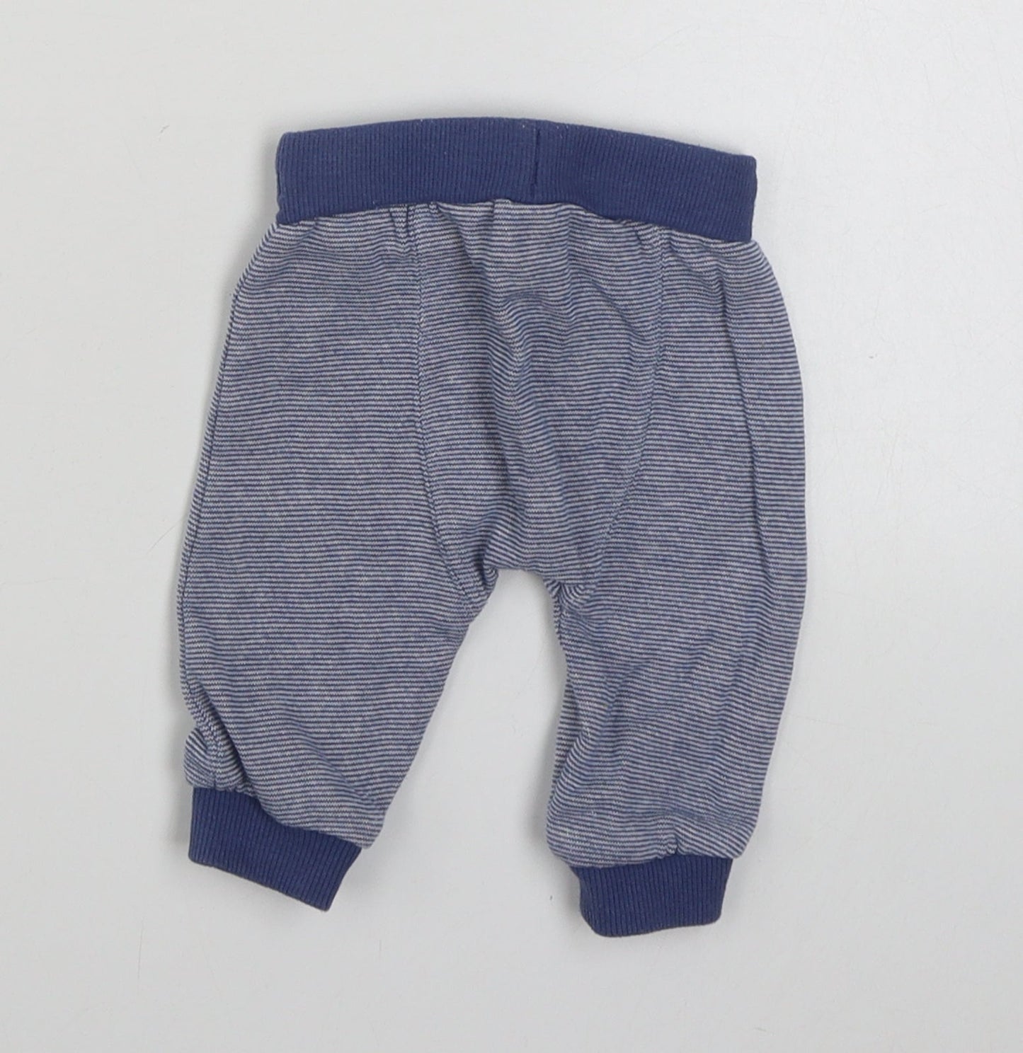 F&F Baby Blue Striped Cotton Jogger Trousers Size 0-3 Months