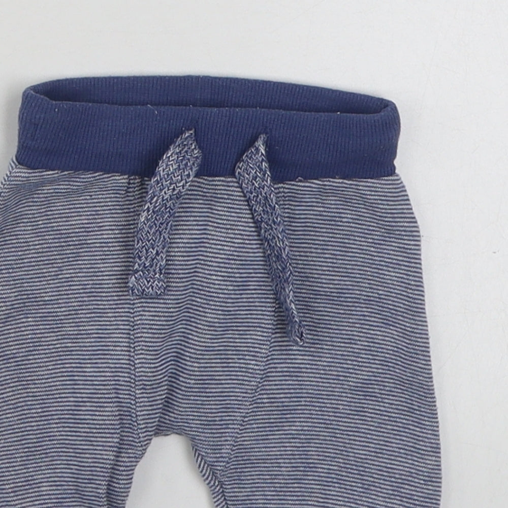 F&F Baby Blue Striped Cotton Jogger Trousers Size 0-3 Months