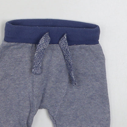 F&F Baby Blue Striped Cotton Jogger Trousers Size 0-3 Months