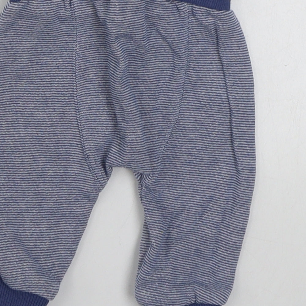 F&F Baby Blue Striped Cotton Jogger Trousers Size 0-3 Months
