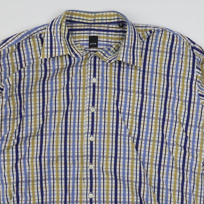 Pure Hitch Mens Multicoloured Plaid Cotton  Button-Up Size 2XL Collared Button