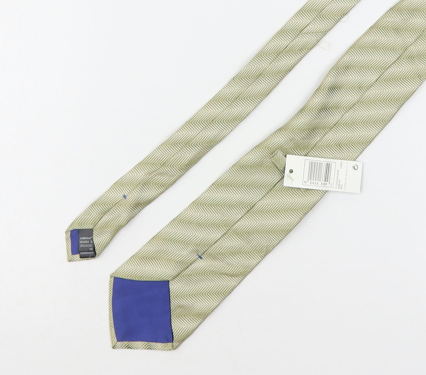 Marks and Spencer Mens Green Striped Silk Pointed Tie One Size