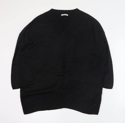 TU Womens Black V-Neck  Acrylic Pullover Jumper Size 14