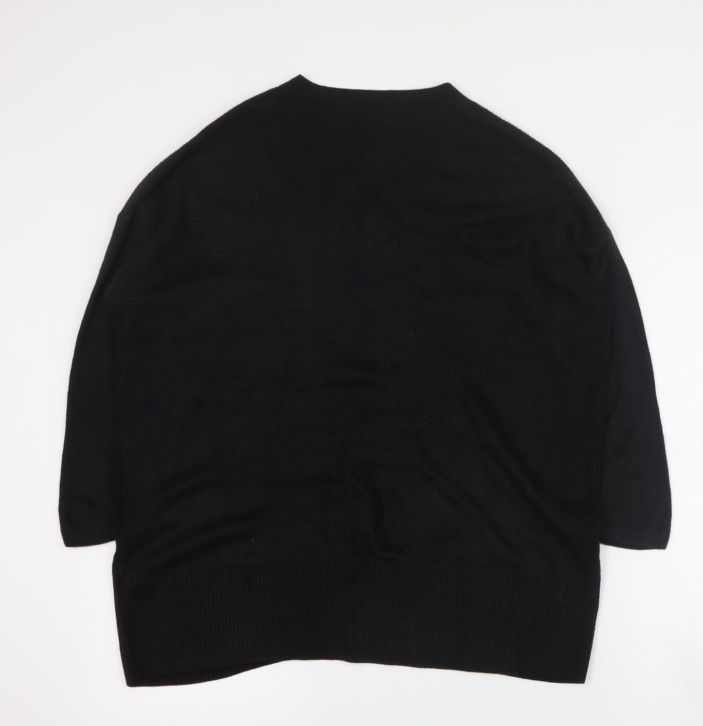 TU Womens Black V-Neck  Acrylic Pullover Jumper Size 14