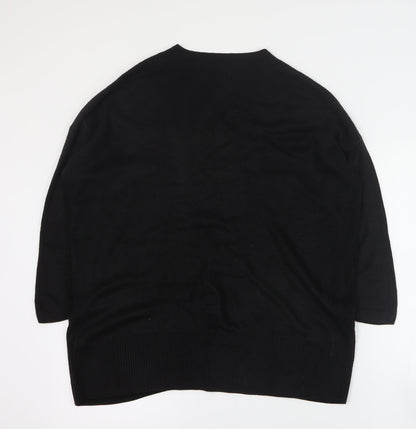 TU Womens Black V-Neck  Acrylic Pullover Jumper Size 14