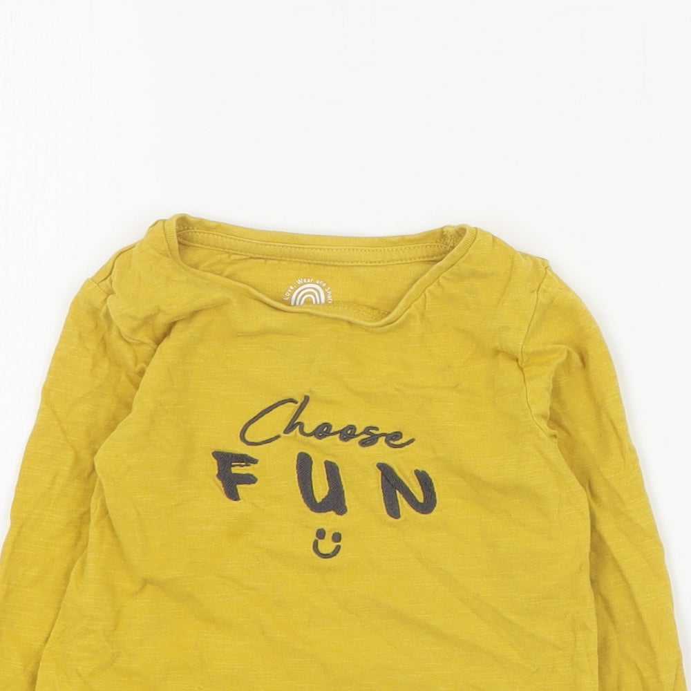 F&F Baby Yellow  100% Cotton Pullover T-Shirt Size 12-18 Months Round Neck Pullover - Slogan