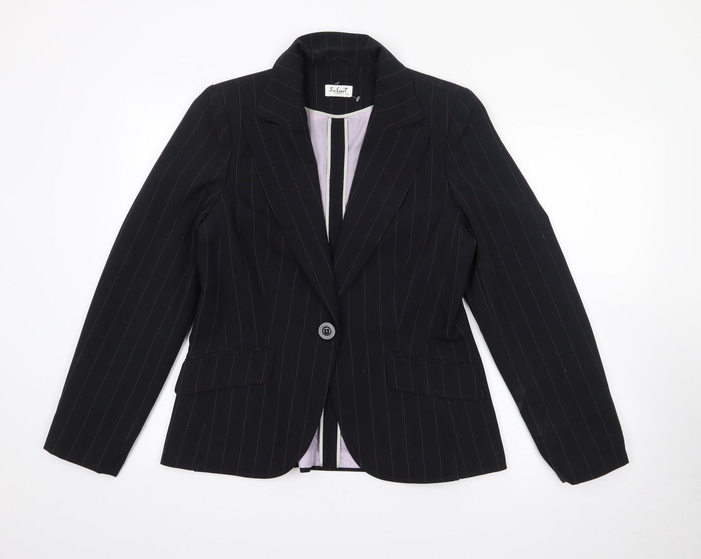 Select Womens Black Pinstripe Polyester Jacket Blazer Size 14