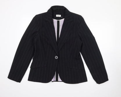 Select Womens Black Pinstripe Polyester Jacket Blazer Size 14