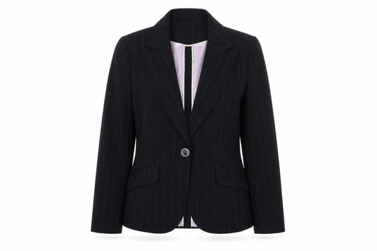 Select Womens Black Pinstripe Polyester Jacket Blazer Size 14