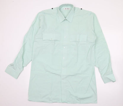 Preworn Mens Green  Polyester  Button-Up Size 16 Collared Button