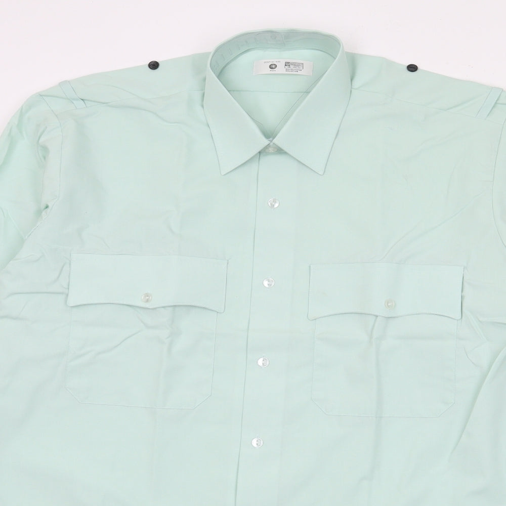 Preworn Mens Green  Polyester  Button-Up Size 16 Collared Button