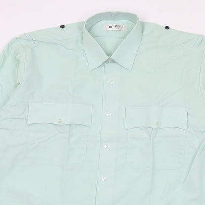 Preworn Mens Green  Polyester  Button-Up Size 16 Collared Button