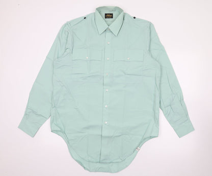Mens UK Size 16 Novus Green  Button-Up Long Sleeve Casual Shirt